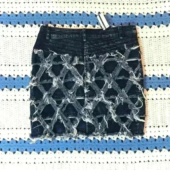 NWT Comme USA Denim Rhinestone Destroyed Skirt - Picture 2 of 10